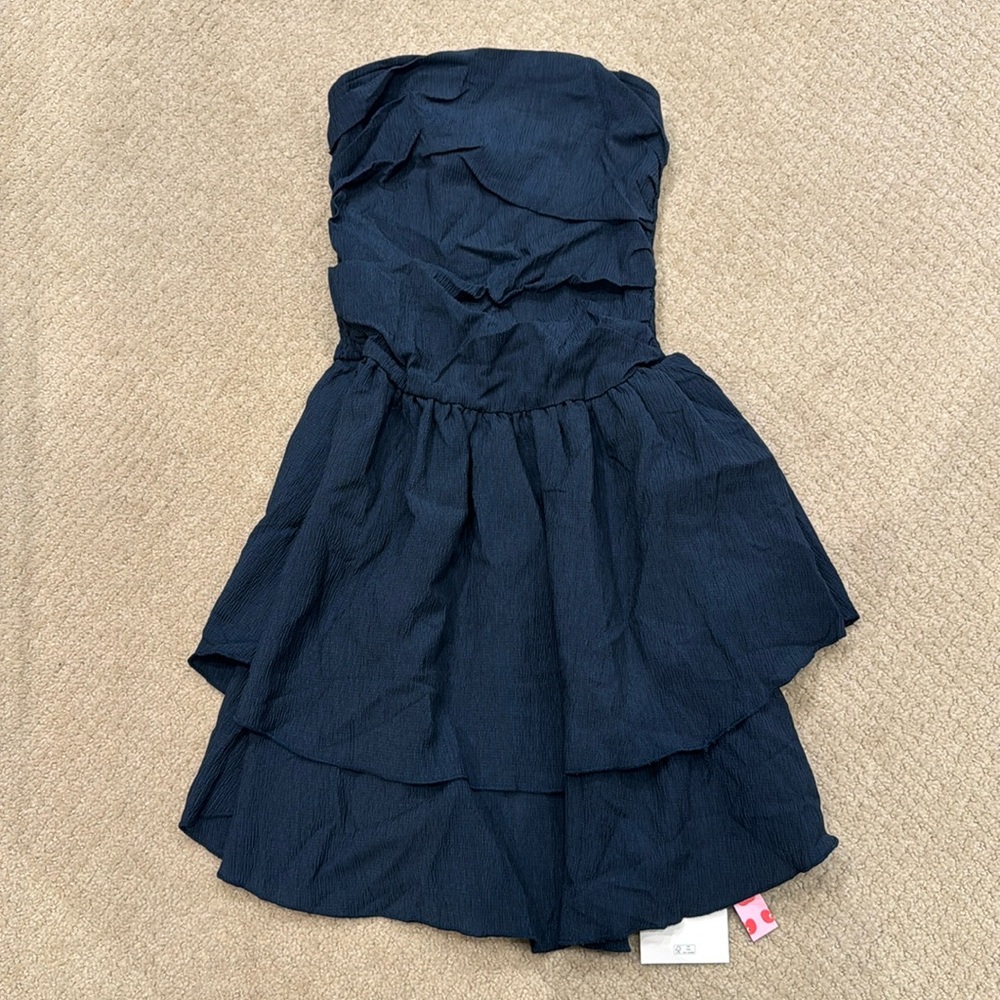 Strapless navy dress